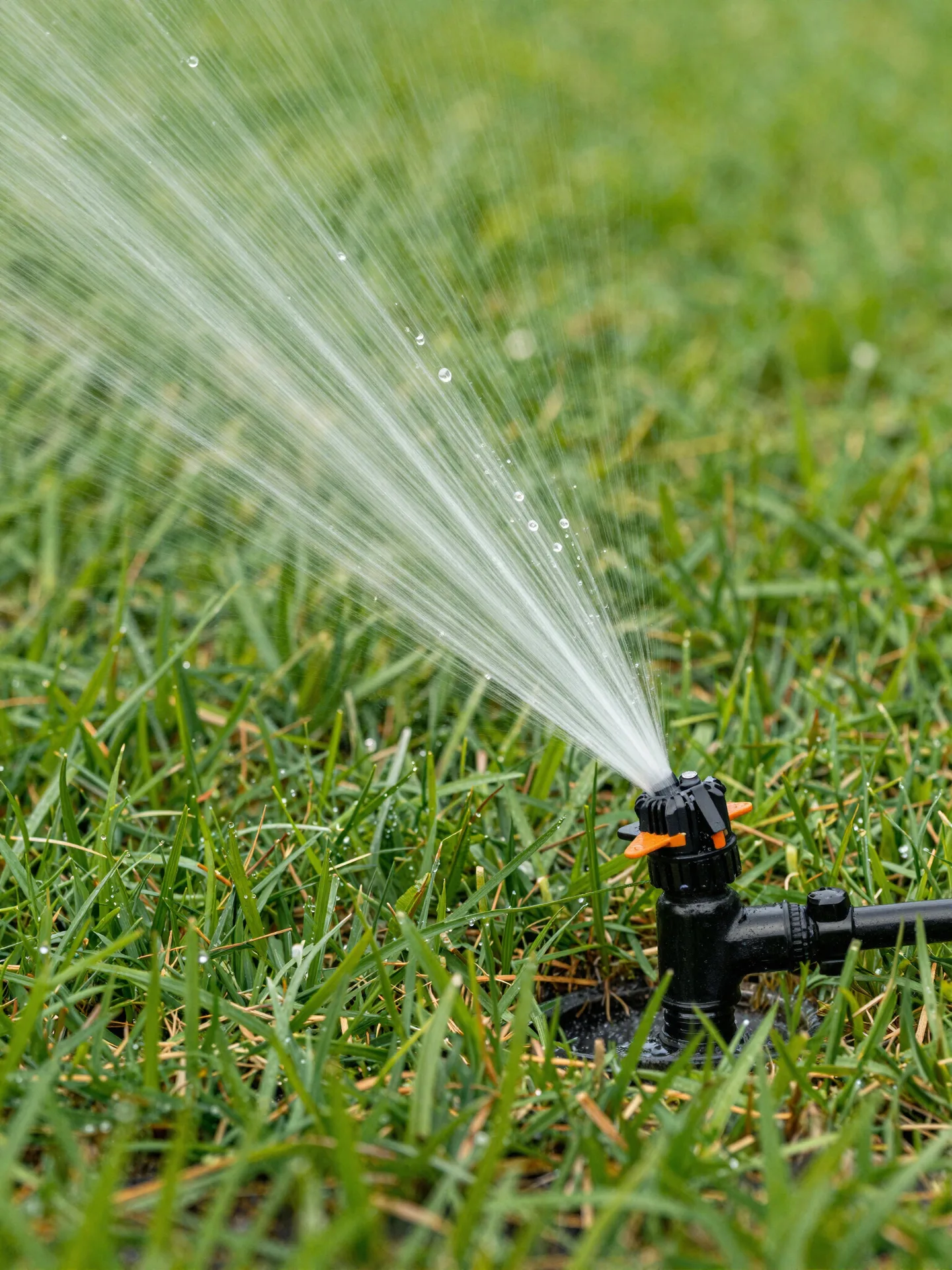 Sprinkler watering a green lawn
